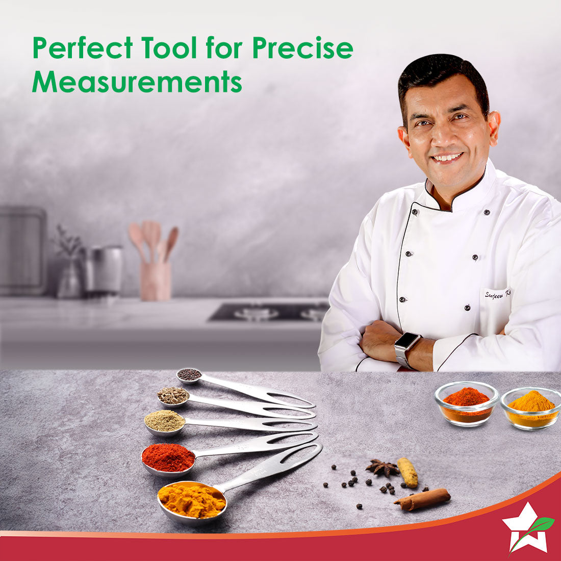 Wonderchef Ambrosia Stainless-steel Measuring Spoons with 5 Engraved Measurements | 1.25ml, 2.5ml, 5ml. 7.5ml, 15ml | Fo