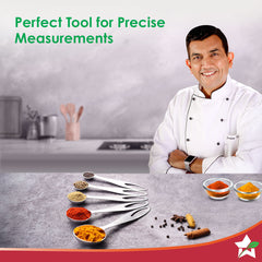 Wonderchef Ambrosia Stainless-steel Measuring Spoons with 5 Engraved Measurements | 1.25ml, 2.5ml, 5ml. 7.5ml, 15ml | Fo