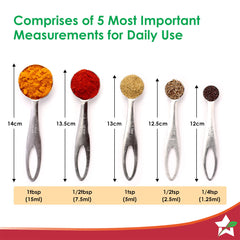 Wonderchef Ambrosia Stainless-steel Measuring Spoons with 5 Engraved Measurements | 1.25ml, 2.5ml, 5ml. 7.5ml, 15ml | Fo