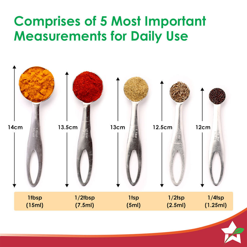 Wonderchef Ambrosia Stainless-steel Measuring Spoons with 5 Engraved Measurements | 1.25ml, 2.5ml, 5ml. 7.5ml, 15ml | Fo