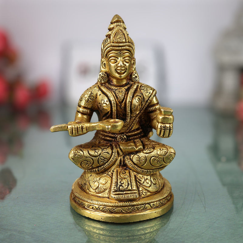 Brass Annapurneshwari Annapurna Devi Idol Annapoorna Amman Murti Peetal Pital Vigraha Moorti for Puja Mandir Home Decor Gift Statue, Gold, 6 Inch, 1 Piece