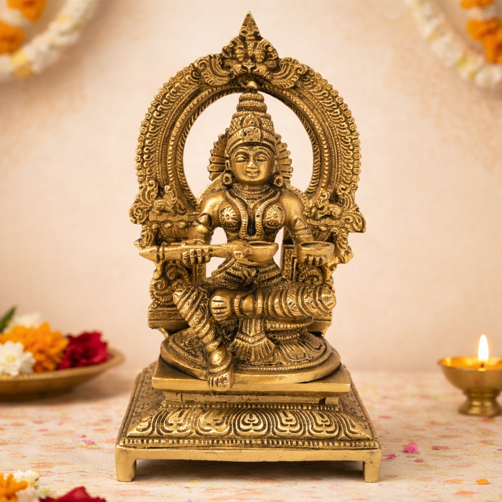 Handcrafted Brass Annapurna Devi Idol – Peetal Annapurneshwari | Kashi Annapoorani | Tamil Annapurna Thayar Murti for Pooja, Home Temple & Gift, Gold, 8.5 Inch, 1 Piece