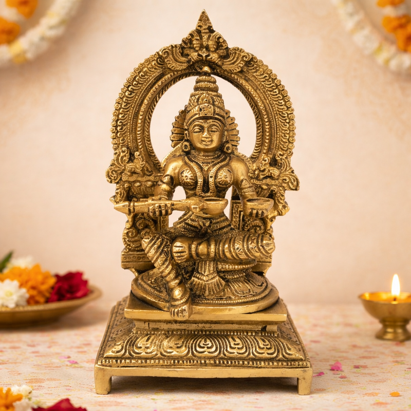 Handcrafted Brass Annapurna Devi Idol – Peetal Annapurneshwari | Kashi Annapoorani | Tamil Annapurna Thayar Murti for Pooja, Home Temple & Gift, Gold, 8.5 Inch, 1 Piece