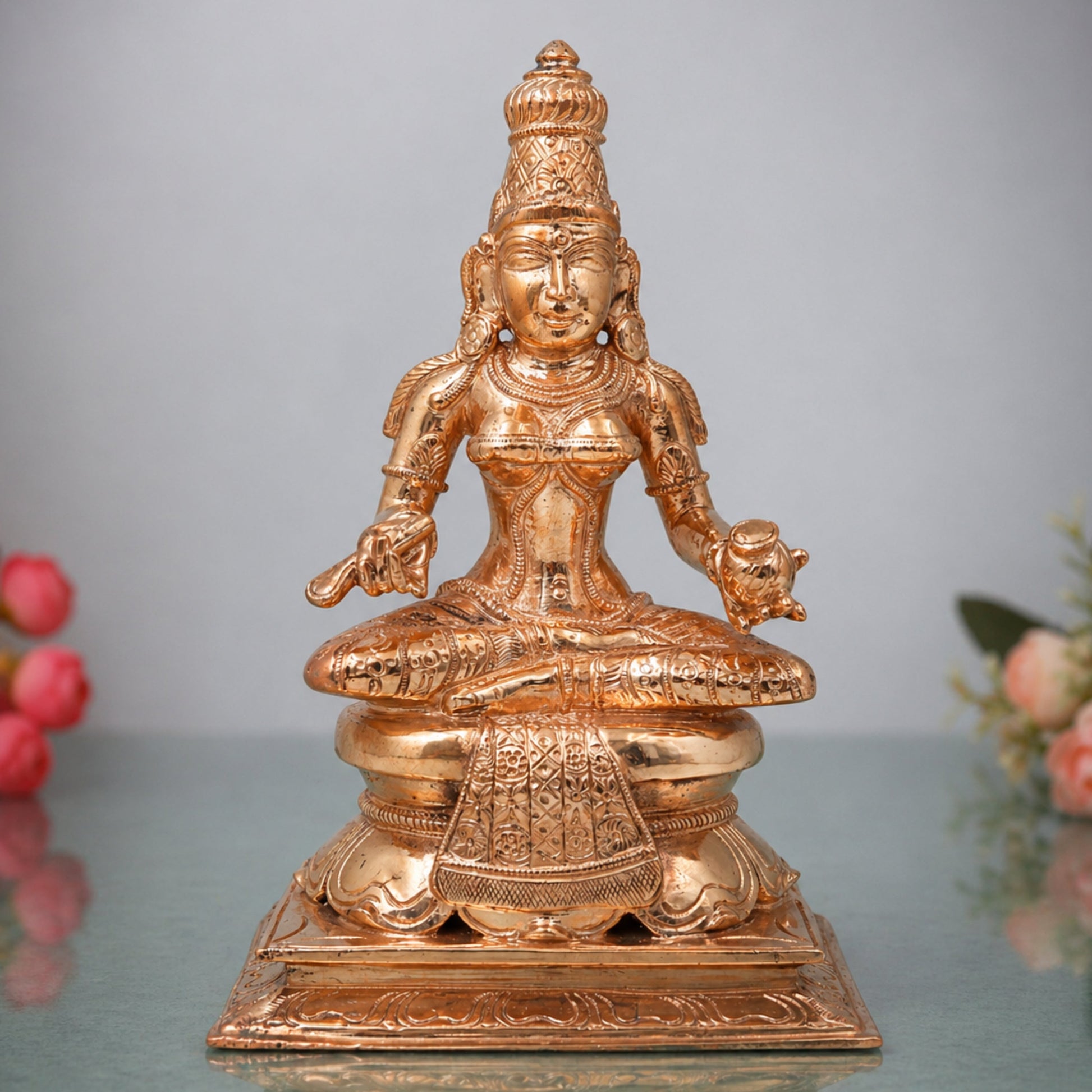 Bronze Annapurneshwari Idol Maa Annapurna Devi Statue Annapoorna Mata Murti Annada Devi Bhojanadayini Goddess Annapurna Sculpture Handmade Chola Art Metal Idol for Pooja Room Home Temple Kitchen Vastu Decor, Gold, 8 Inch, 1 Piece