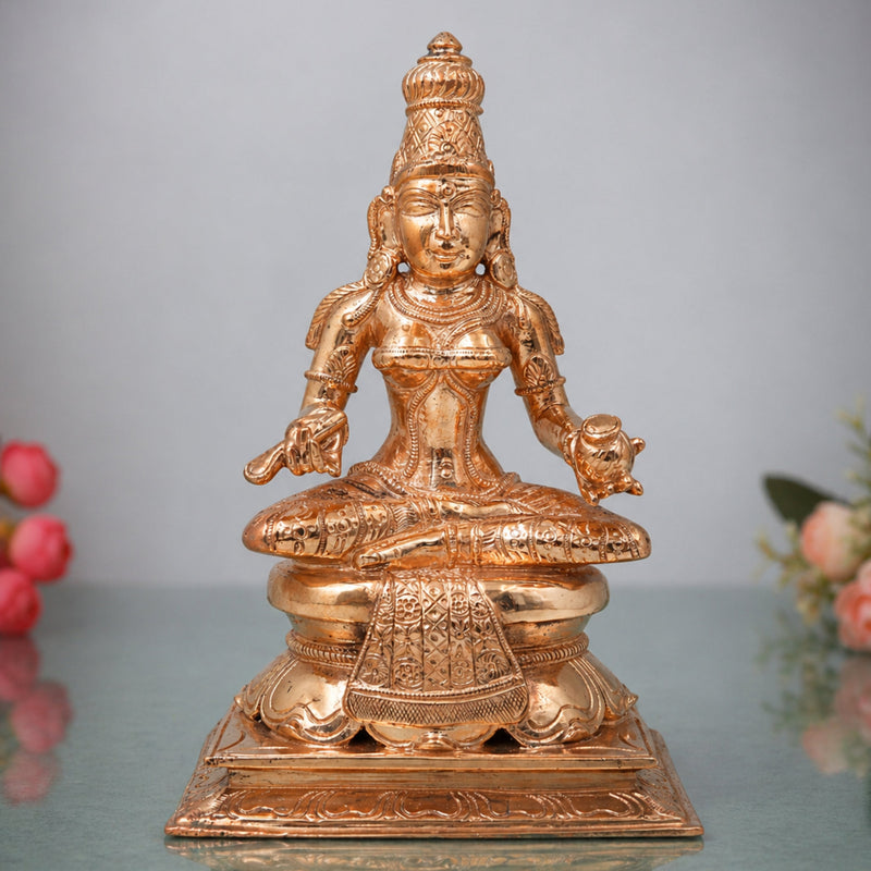 Bronze Annapurneshwari Idol Maa Annapurna Devi Statue Annapoorna Mata Murti Annada Devi Bhojanadayini Goddess Annapurna Sculpture Handmade Chola Art Metal Idol for Pooja Room Home Temple Kitchen Vastu Decor, Gold, 8 Inch, 1 Piece