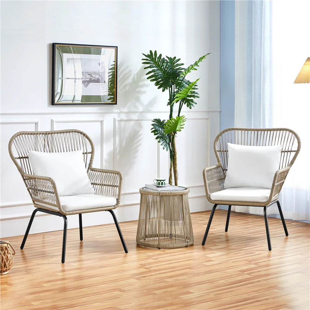 Sigma Outdoor Patio Seating Set 2 Chairs and 1 Table Set (Cream)
