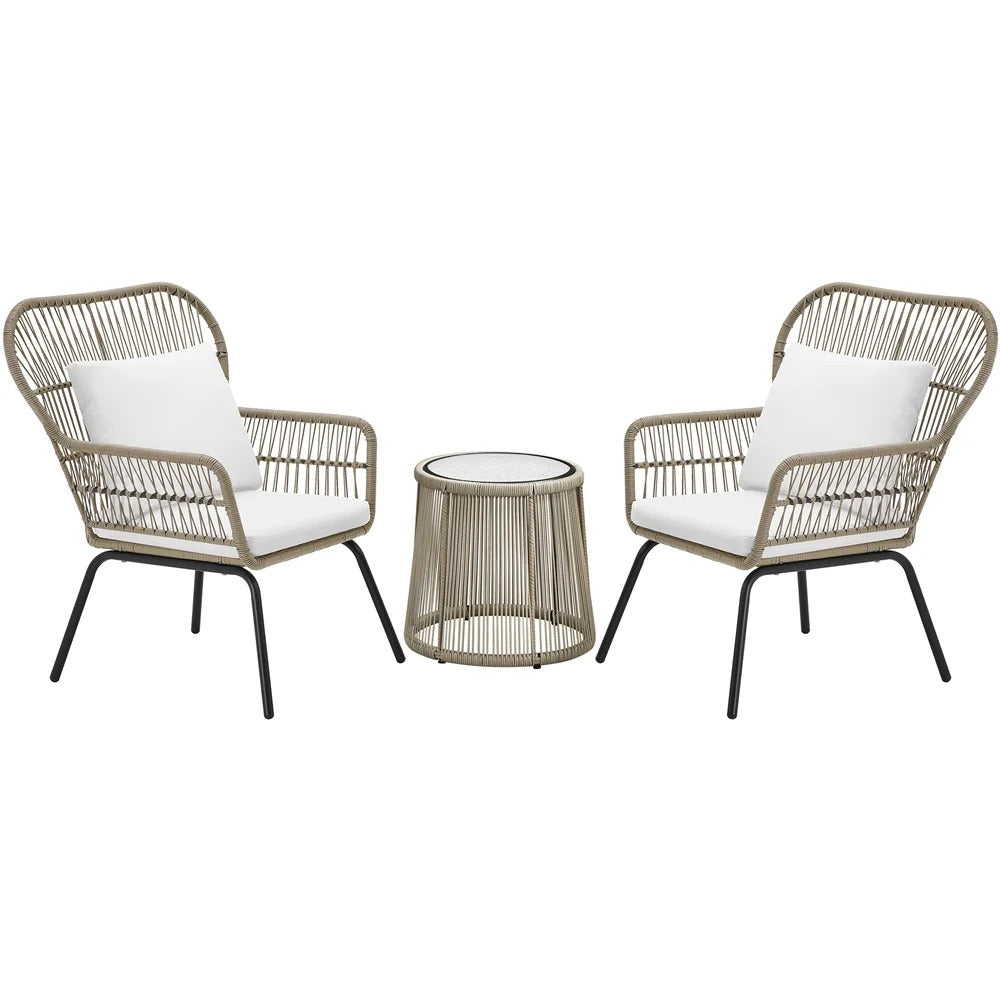 Sigma Outdoor Patio Seating Set 2 Chairs and 1 Table Set (Cream)