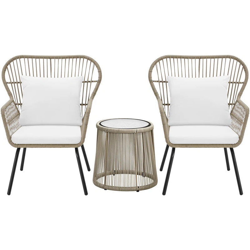 Sigma Outdoor Patio Seating Set 2 Chairs and 1 Table Set (Cream)