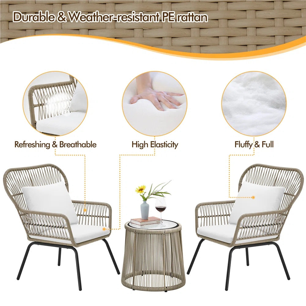 Sigma Outdoor Patio Seating Set 2 Chairs and 1 Table Set (Cream)