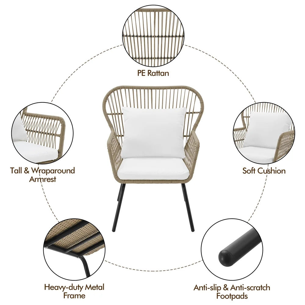 Sigma Outdoor Patio Seating Set 2 Chairs and 1 Table Set (Cream)