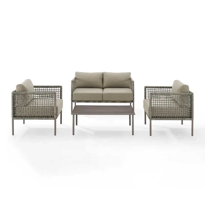 Zita  Outdoor Sofa Set 2 Seater, 2 Single seater and 1 Center Table (Light Brown) Braided & Rope