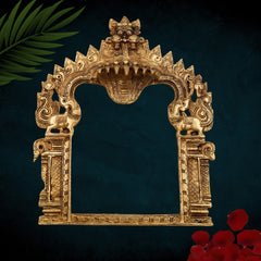 Bhunes Brass Traditional Prabhavali Arch Frame, Wall Hanging Prabhawali for Home Temple Decor | Prabhaval for Deity Idol | Kirtimukha Brass Backdrop, Gold, 10.5 Inch, 1 Piece