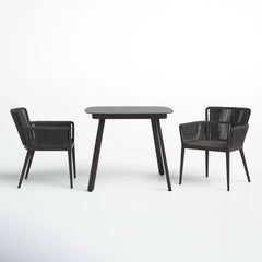 Isabel Outdoor Patio Seating Set 2 Chairs and 1 Table Set (Dark Brown) Braided & Rope