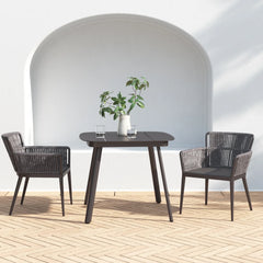 Isabel Outdoor Patio Seating Set 2 Chairs and 1 Table Set (Dark Brown) Braided & Rope
