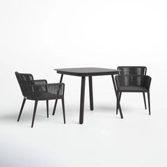 Isabel Outdoor Patio Seating Set 2 Chairs and 1 Table Set (Dark Brown) Braided & Rope