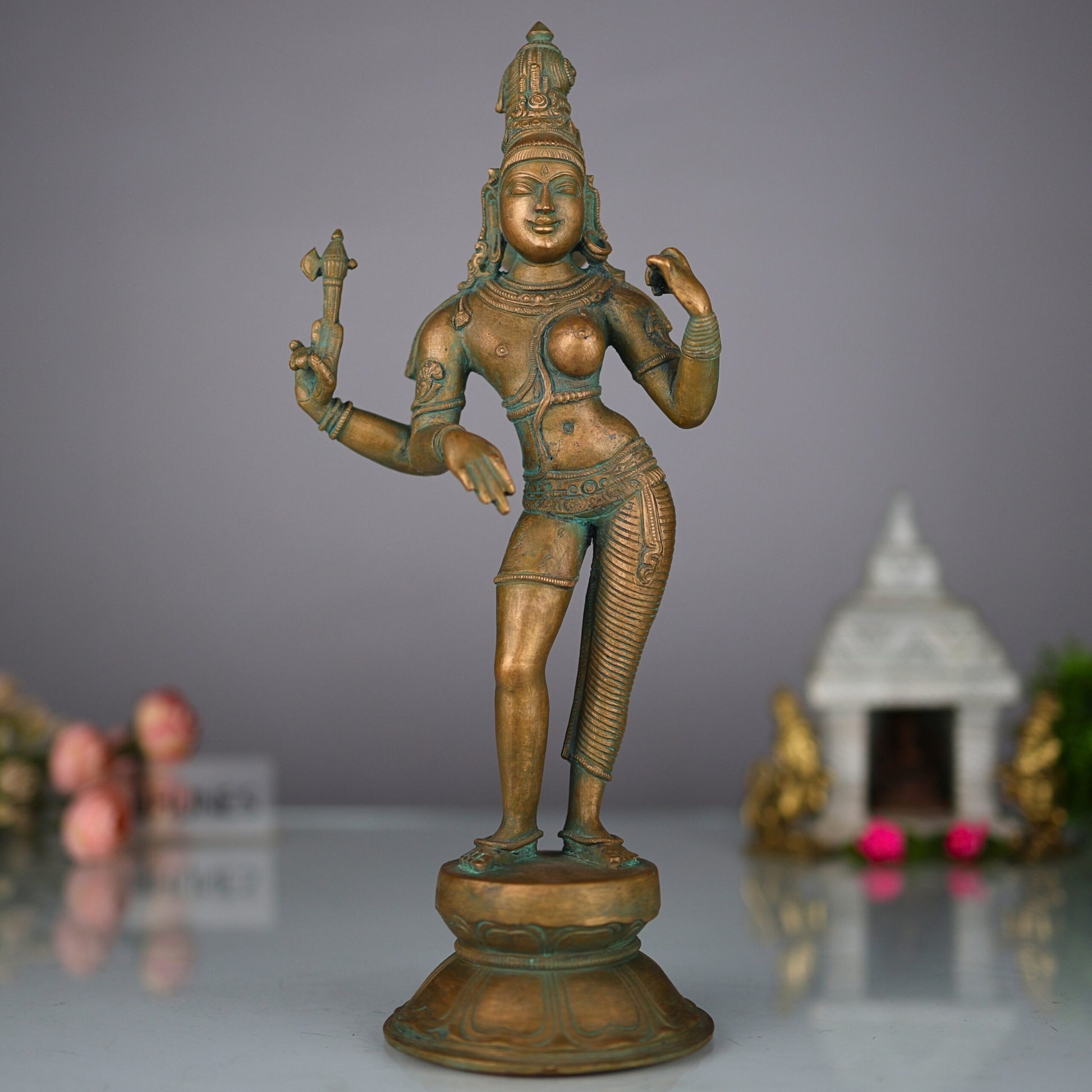 Handcrafted Bronze Ardhanarishvara Idol | Ardhanari Murti | Panchaloha Chola Art Statue for Temple & Home Decor, 12.5 Inch Brown, 1 Piece