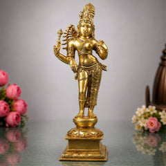 Brass Ardhanarishwar Idol Shiva Shakti Ardhanarishvara Arthanareeswarar Murti Statue 53cm, Gold, 21 Inch, 1 Piece