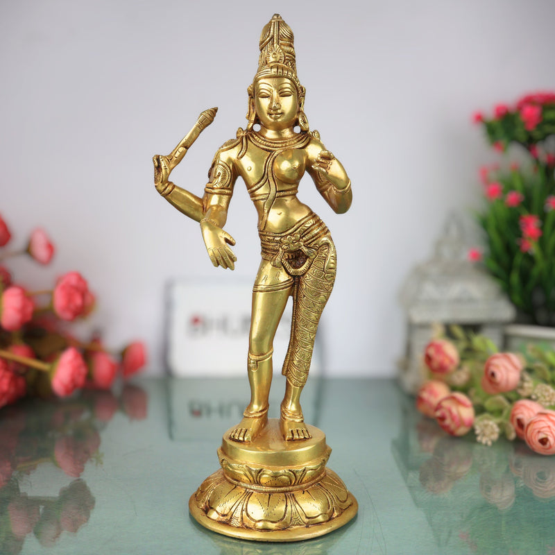 Brass Ardhanarishwara Idol Shiva Shakti Murti Half Male Female Statue Pooja Decor 34cm, Gold, 13.5 Inch, 1 Piece