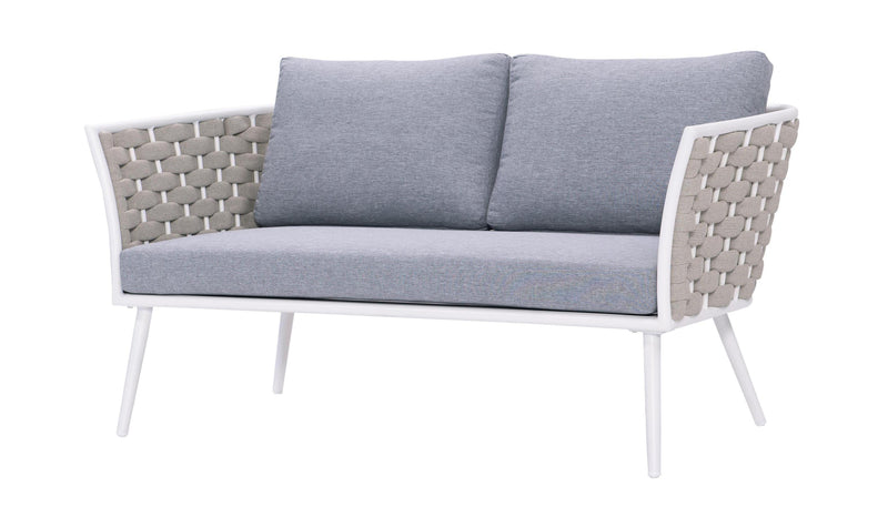 Pozen Outdoor Garden Balcony Sofa Set  2 Seater, 2 Single seater and 1 Center Table Set, Braid & Rope (White + Cream)