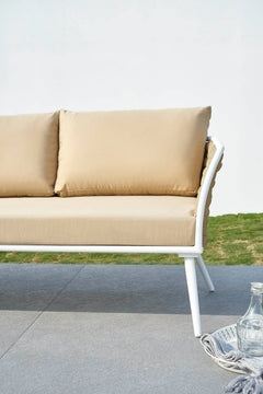 Crasio Outdoor Garden Balcony Sofa Set 3 Seater, 2 Single seater and 1 Center Table Set, Braid & Rope (White + Tan)