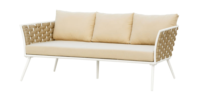 Crasio Outdoor Garden Balcony Sofa Set 3 Seater, 2 Single seater and 1 Center Table Set, Braid & Rope (White + Tan)