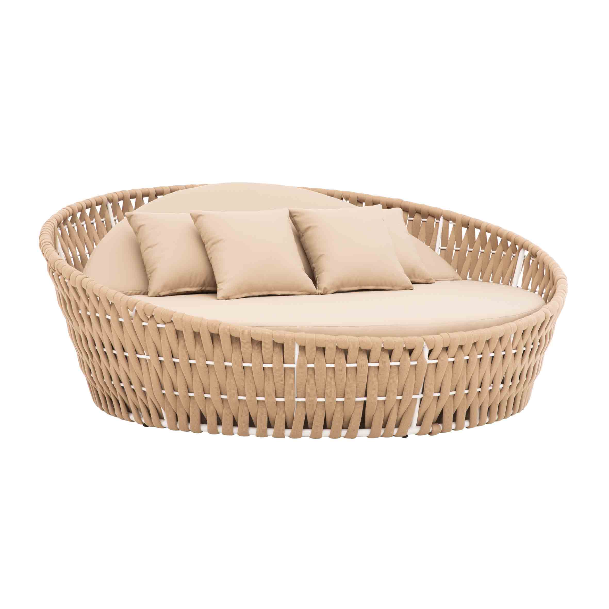 Neck Outdoor Poolside Sunbed With Cushion Daybed (Tan) Braided & Rope