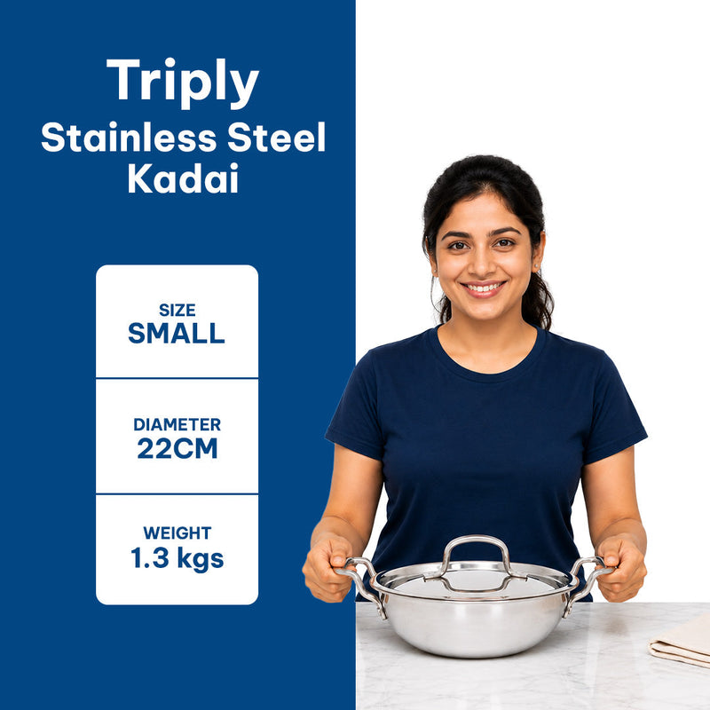 TriPly Stainless Steel Kadai with Lid