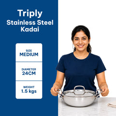 TriPly Stainless Steel Kadai with Lid