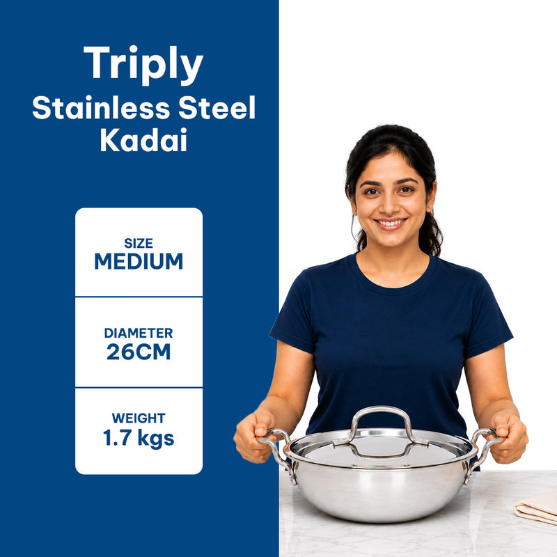 TriPly Stainless Steel Kadai with Lid
