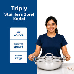 TriPly Stainless Steel Kadai with Lid