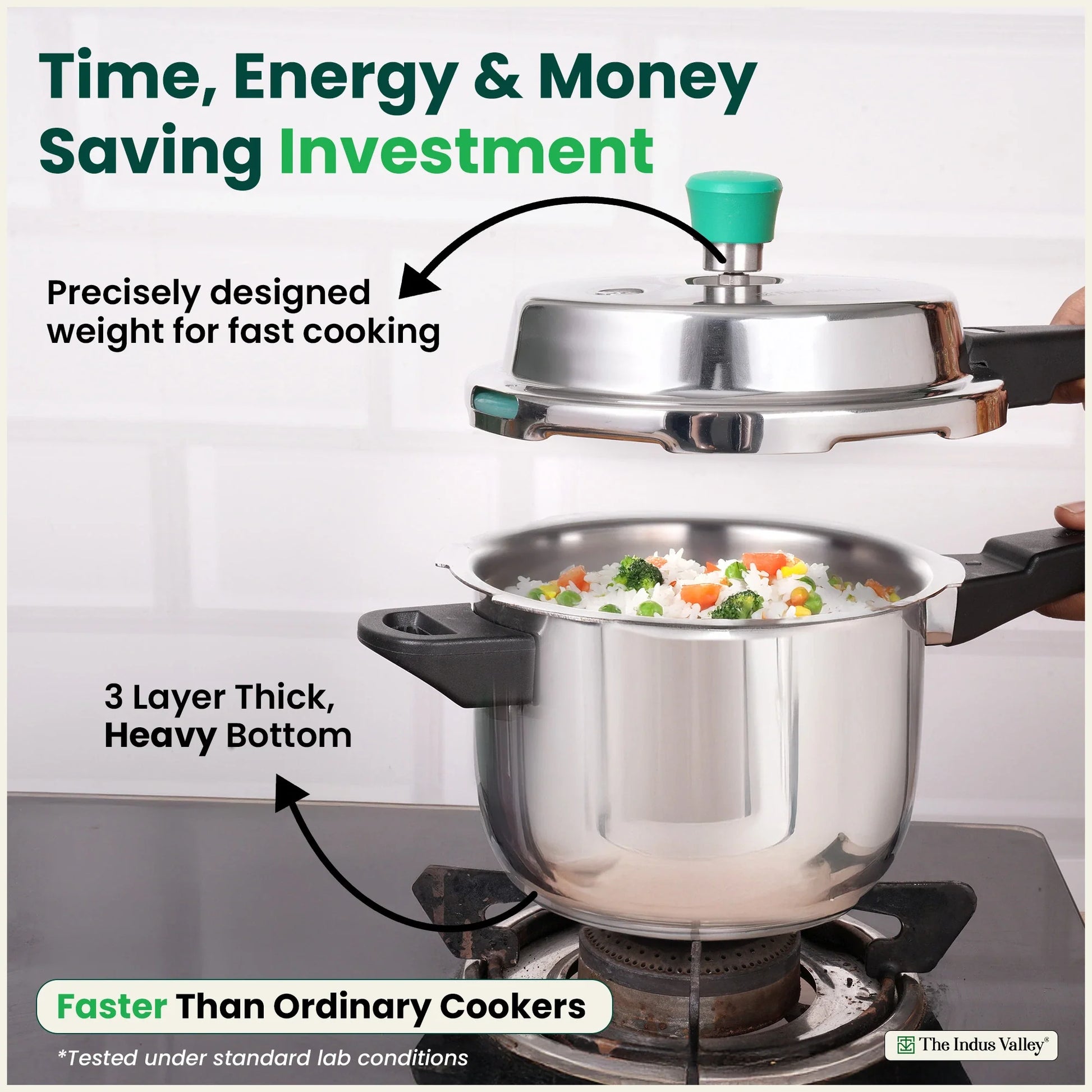 QuicKooker Tri-Steel Stainless Steel Pressure Cooker, Premium Quality, 3 Layer Heavy Bottom, 100% Safe, ISI Certified, 3 Yr Warranty, Induction & Gas, 3/5 L