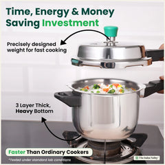 QuicKooker Tri-Steel Stainless Steel Pressure Cooker, Premium Quality, 3 Layer Heavy Bottom, 100% Safe, ISI Certified, 3 Yr Warranty, Induction & Gas, 3/5 L