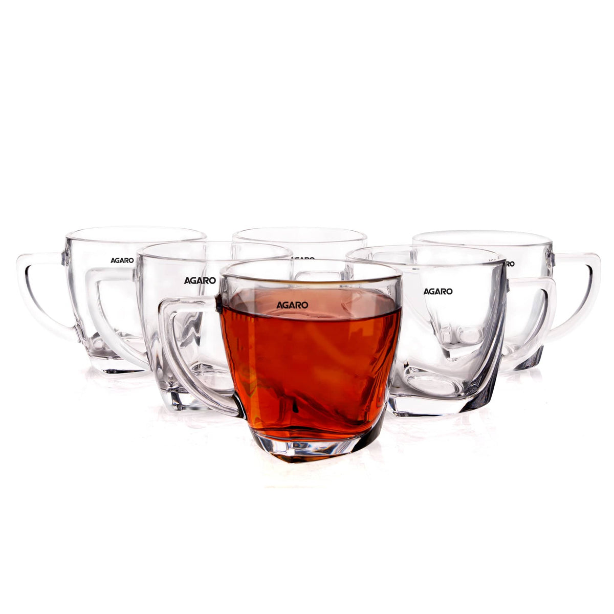 AGARO Elegant Glass Cup, 200ml, Set of 6, Crystal Clear Espresso Coffee Cup, Toughened Glass Wall with Handle, for Hot C