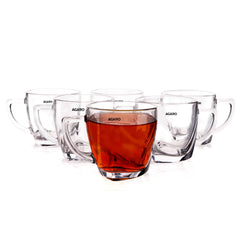 AGARO Elegant Glass Cup, 200ml, Set of 6, Crystal Clear Espresso Coffee Cup, Toughened Glass Wall with Handle, for Hot C