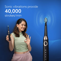 AGARO COSMIC MAX Sonic Electric tooth brush for adults with 5 modes, 7 brush heads, 1 Interdental head and rechargeable with 4 hours charge lasting up to 25 days (Black)-2