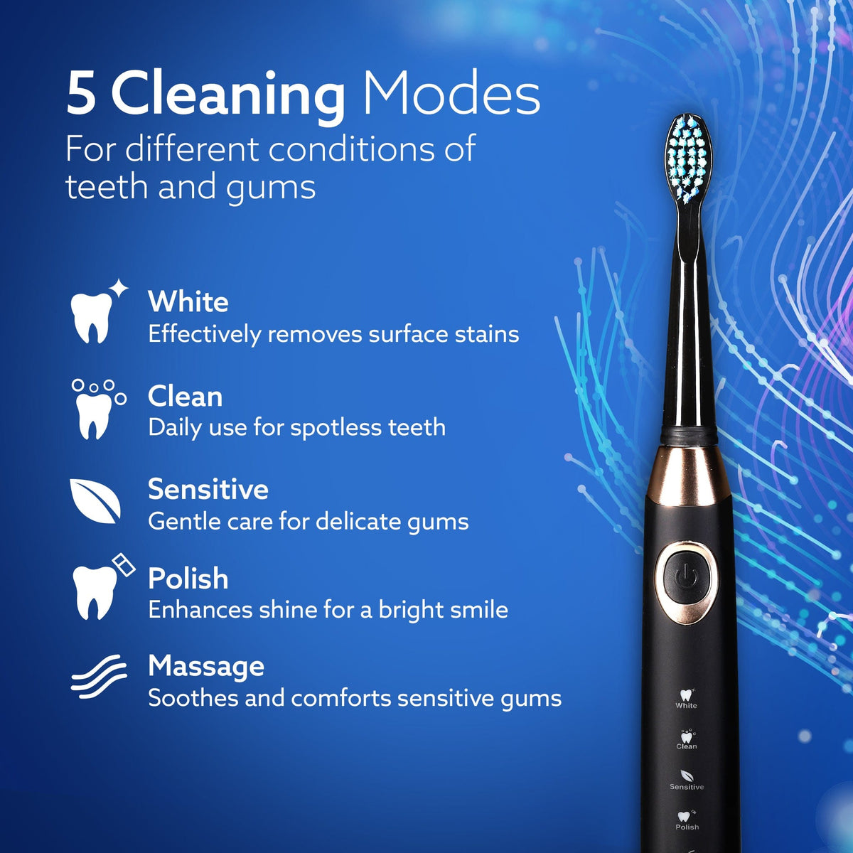 AGARO COSMIC MAX Sonic Electric tooth brush for adults with 5 modes, 7 brush heads, 1 Interdental head and rechargeable with 4 hours charge lasting up to 25 days (Black)-3