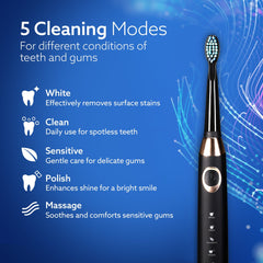 AGARO COSMIC MAX Sonic Electric tooth brush for adults with 5 modes, 7 brush heads, 1 Interdental head and rechargeable with 4 hours charge lasting up to 25 days (Black)-3