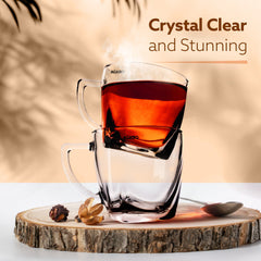 AGARO Elegant Glass Cup, 200ml, Set of 6, Crystal Clear Espresso Coffee Cup, Toughened Glass Wall with Handle, for Hot C