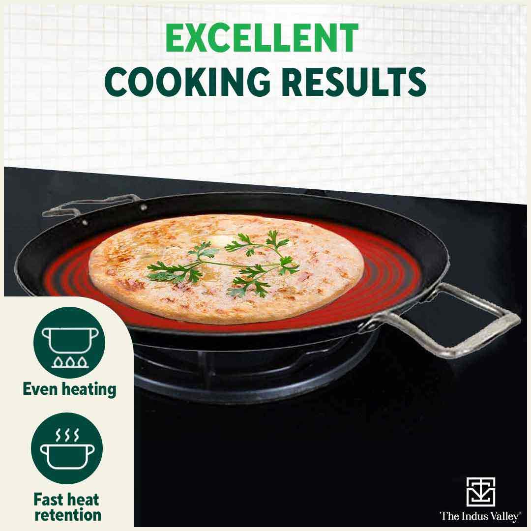 100% Pure Sheet Iron Tawa, 2 Handles, Seasoned, Toxin-free, Induction, 28.5cm, 1.7kg