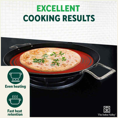 100% Pure Sheet Iron Tawa, 2 Handles, Seasoned, Toxin-free, Induction, 28.5cm, 1.7kg