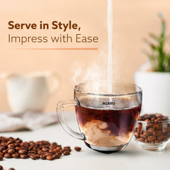 AGARO Elegant Glass Cup, 200ml, Set of 6, Crystal Clear Espresso Coffee Cup, Toughened Glass Wall with Handle, for Hot C