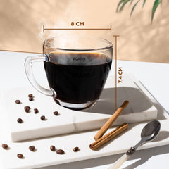 AGARO Elegant Glass Cup, 200ml, Set of 6, Crystal Clear Espresso Coffee Cup, Toughened Glass Wall with Handle, for Hot C