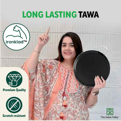 100% Pure Sheet Iron Tawa, 2 Handles, Seasoned, Toxin-free, Induction, 28.5cm, 1.7kg