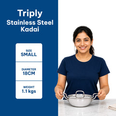 TriPly Stainless Steel Kadai with Lid