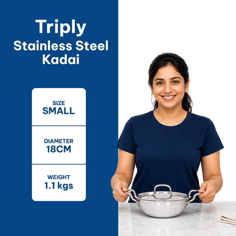 TriPly Stainless Steel Kadai with Lid