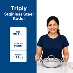 TriPly Stainless Steel Kadai with Lid