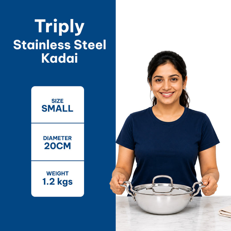 TriPly Stainless Steel Kadai with Lid