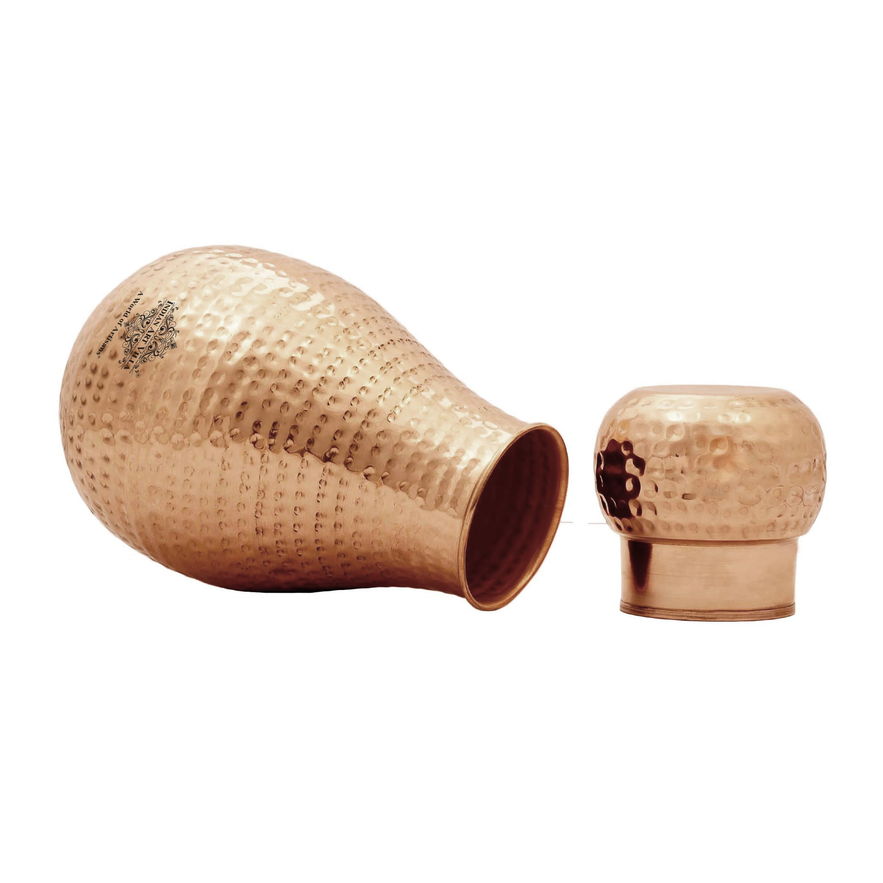 Pure Copper Hammered Design Bedroom Water Bottle with Inbuilt Glass