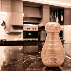 Pure Copper Hammered Design Bedroom Water Bottle with Inbuilt Glass