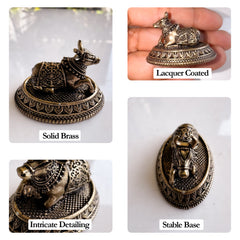Pure Brass Miniature Sitting Nandi Ji Murti - 2.54 cm
